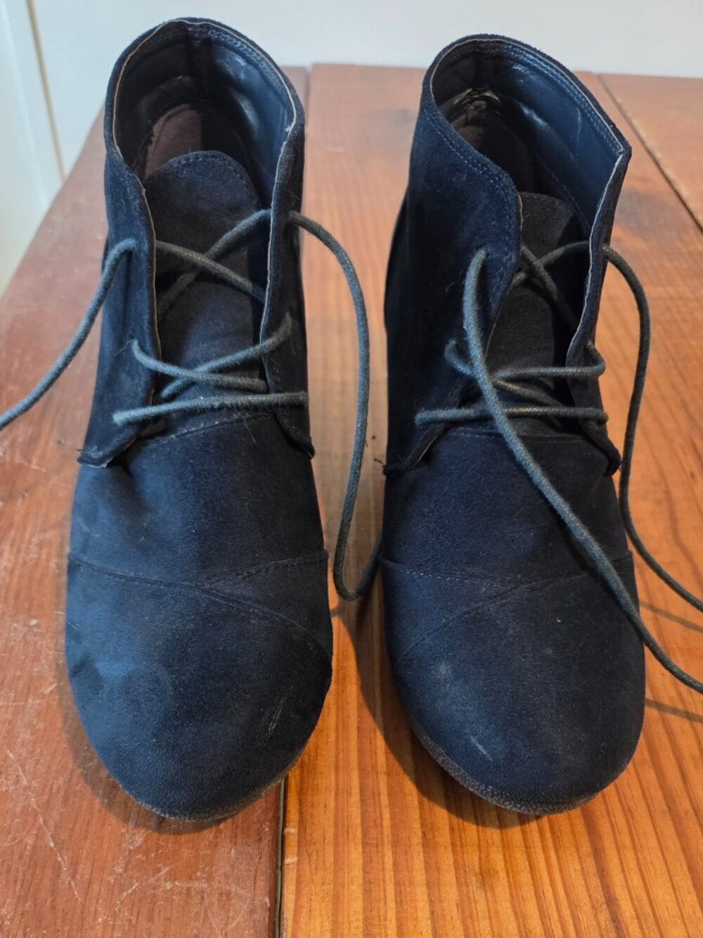 Tomson Dream Pairs blue faux suede lace-up wedge ankle boots sz 11